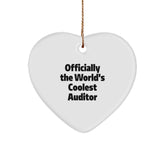 Auditor Heart Ornament Gifts from Men, Women, or Friends for Christmas Unique Auditor Decorations - 'Officially The World's Coolest Auditor' Quote Heart Shaped Gift - White Color - Image 1
